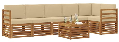 vidaXL Sofagarnituren 7 pcs Natur und Beige Massivholz Akazie, Moderne Garten-Sofagarnituren, robuste Loungemöbel, Akazienmodule für entspanntes Chillen im Freien