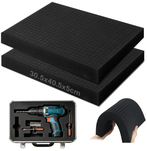 mawmuaw Espuma Precortada 2 Piezas Alfombrilla de Espuma de Rejilla 405x305x50 mm Espumas para Maletines Negro Espumas Caja Herramientas para Maletín Embalaje Almacenamiento Herramientas Cámaras