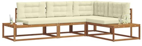 vidaXL Outdoor-Sofagarnitur 4 Stück Natur und Creme, Garten und Terrasse, modernes Outdoor-Sofa-Set, langlebige Eckcouch, Akazienmöbel, wetterfeste Sitzgelegenheit