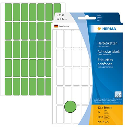 HERMA 2355 Vielzweck-Etiketten, 1120 Stück, 12 x 30 mm, 35 pro Bogen, selbstklebend, Haushaltsetiketten zum Beschriften, matt, blanko Papier Klebeetiketten Aufkleber, grün