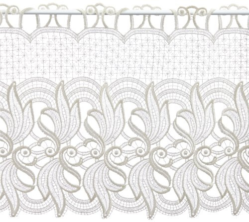 Original Plauener Spitze - Gardine, Scheibengardine für Stangendurchzug oben, hochwertige Stickerei als Guipure Spitze, Höhe 36 cm, Breite 144 cm, Farbe Champagner