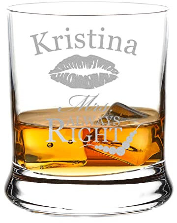 Polar-Effect Leonardo - Bicchiere da whisky personalizzato, 350 ml, idea regalo per donne - Tumbler per whisky, Scotch e Co con incisione nome - motivo: Mrs. Always Right