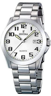 Festina Montre Homme Analogique en Acier Inoxydable 316L Argenté - Mouvement Quartz - Calendrier - Verre Minéral Haute Résistance - Étanche 5 ATM F16376/7