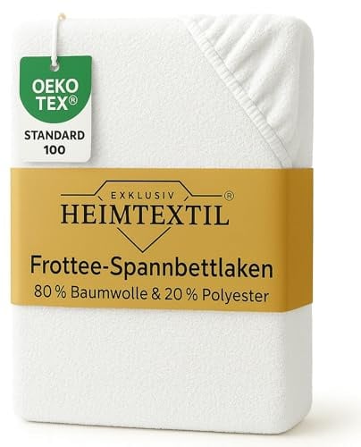 EXKLUSIV HEIMTEXTIL Frottee Spannbettlaken 140-160 x 200 cm 80% Baumwolle, 20% Polyester Öko - Tex Zertifiziert, Markenqualität, Matratzenhöhe bis 25 cm, Weiss