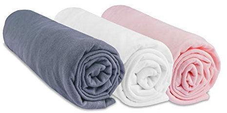 Lot de 3 Draps Housse 60x120 cm Lit Bébé, Berceau, Lit Parapluie 60 x 120 | 100% Coton | Rose Blanc Gris | Extensible Respirant | Sommeil sain | Marque Easy Dort | Oeko-Tex | Fabriqué en Europe