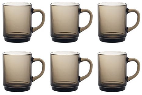 Duralex Versailles Glass Mugs Cups 260ml, Smoke, Set of 6 4020CR06