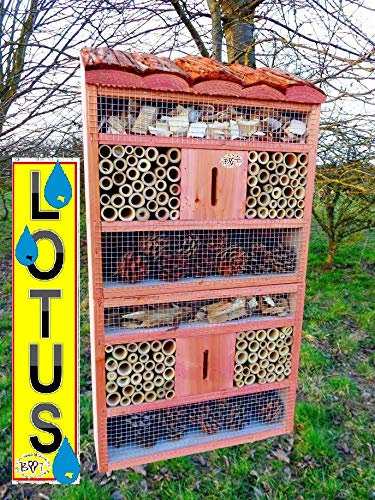Große insektenhotels rot lasiert Vogelhäuschen nistkästen insektenhotel, mit Naturdach, mit Spezialoberflächenbeschichtung Lotus, FDV-Holo-OS aus Holz