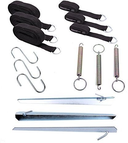 Sturmband Set 3x5 Meter 15tlg, Heringe Nylonband mit Federn und S-Haken