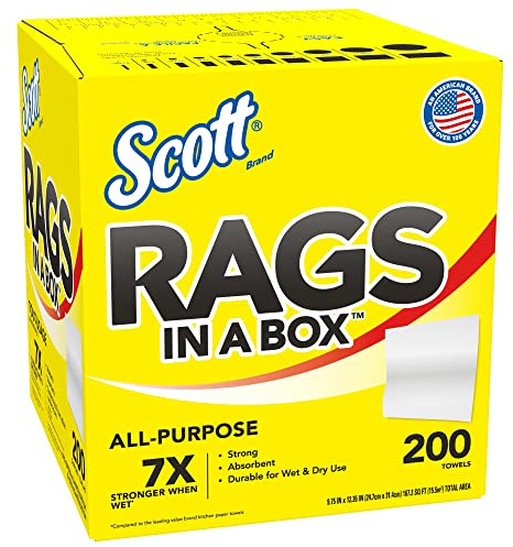 Scott Rags in A Box 75260 Einweg-Handtücher, strapazierfähig, 1 Box mit Lappen x 200 Stück, Weiß