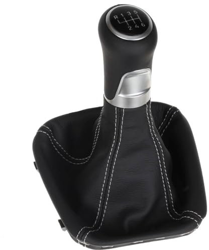 ICT Schaltknauf Schalthebel weiß beleuchtet Schaltsack / Schaltmanschette kompatibel mit Mercedes Benz C-Klasse Facelift W203 2004 – 2007 Leder schwarz 14mm, Naht silber, Ersatzteil Made in Germany