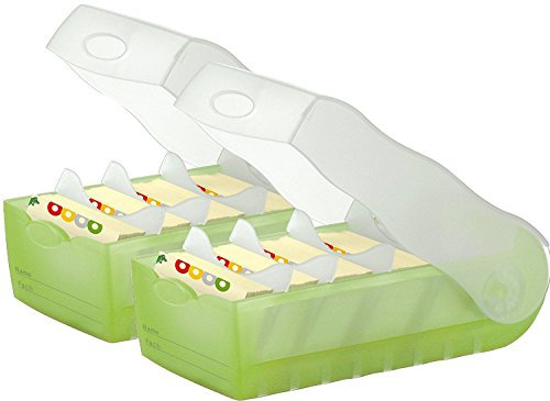 Han Croco Index Card Box DIN A8 Landscape, With 100 Cards with 5 Support Plates, 2er Set | transluzent grün, 1