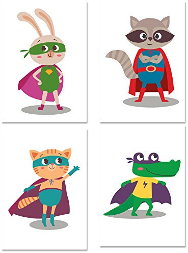 PICSonPAPER Kinder Poster 4er-Set SUPERHELDEN, ungerahmt 30 cm x 40 cm, Dekoration fürs Kinderzimmer, Kinderposter, Geschenk, Kunstdruck (Ungerahmt 30 cm x 40 cm)