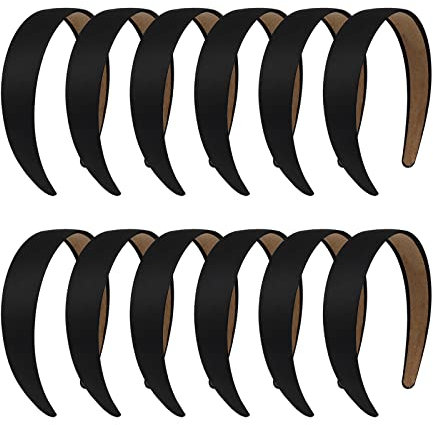 Bricolage Serre-tête Satin Couvert Enfant Fille Bandeau Cheveux Accessoire 12 Pièces 3 CM Large Bandeau Ruban Antidérapants, Noir