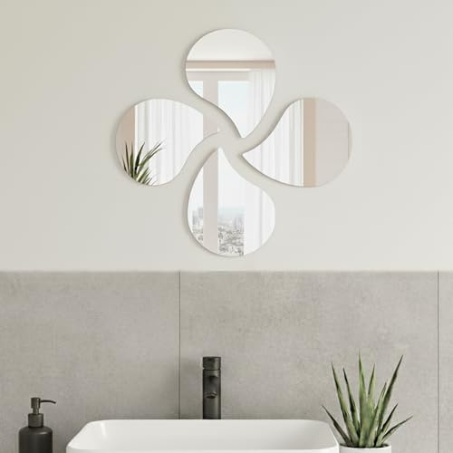 TENDANCE - Set de 4 Miroirs Goutte d'eau 19x14,5 cm 2 mm - Uni- Salle de Bain - Miroirs
