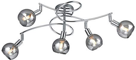 Reality Leuchten Deckenleuchte Brest R60595006, Metall Chrom, Glas smoke, exkl. 5x E14