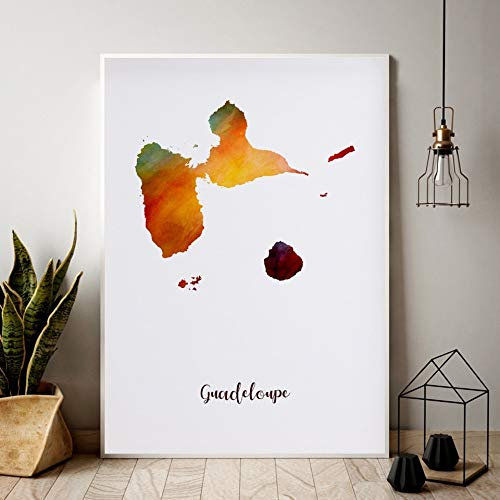 TELEGLO (No Frame) 50 * 70cm Guadeloupe Karte Aquarell Karte Moderne Stadt Leinwand Kunstdruck Wandbilder für Wohnzimmer