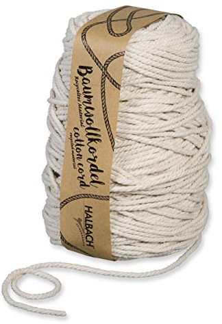 Halbach Seidenbänder recycelte Baumwollkordel | Breite 5mm Länge 80 Meter | Nachhaltiges Baumwollgarn für Makramee oder DIY Handwerk | Farbe: Natur