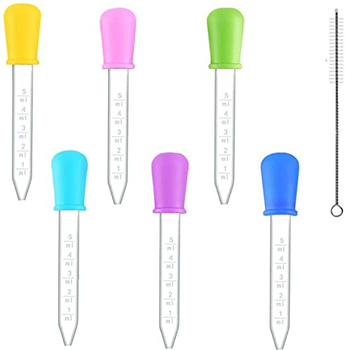 7PCS Silicone Pipettes Dropper, 5ML Liquid Droppers with Cleaning Brushes Plastic Eye Droppers Pipettes Medicine Transfer Dropper Pipettes for Kids Children Feeder Wax Melt Gummy Candy Mold