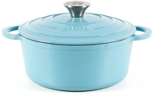 Lätt Home Cocotte en Fonte Bleu Ronde 22 cm - 3.35 L, Faitout Induction, Gaz et Four Avec Couvercle, Casserole Emaillee, Marmite en Fonte, Dutch Oven, Saveurs Authentiques, Lavable au Lave-Vaisselle