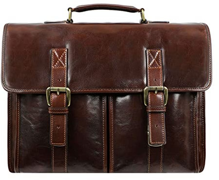 Time Resistance Porte-documents en Cuir Italien pour Hommes Sac Ordinateur Portable Marron