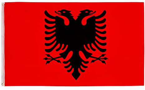 Aricona Bandiera Albania 90x150cm – albanese – resistente alle intemperie - con occhielli in ottone - 100% poliestere - cuciture doppie robuste e colori vivaci – ideale per gli amanti delle bandiere