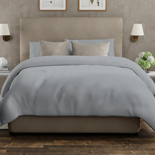 The Cotton Exchange Manchester 100% Cotton King Duvet Cover Sets 230x220 cm, Light Grey, Crisp Percale Quilt Cover with Hidden Button Closure, Cooling King Bedding Set, Lightweight Hotel Quality