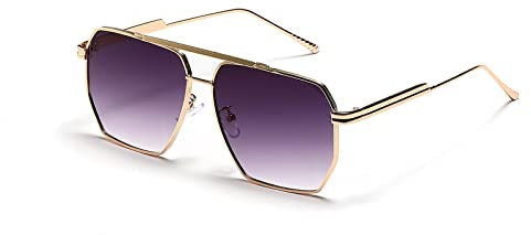 YUELUQU Retro übergroße quadratische Sonnenbrille für Damen Herren Vintage Shades UV400 Klassischer großer Metallrahmen (Gold/farbverlauf grau)