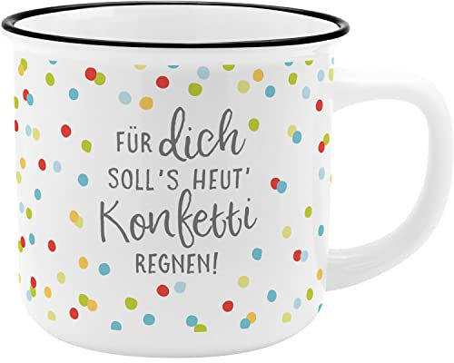 GRUSS & CO Becher Motiv Konfetti | New Bone China Porzellan, Emaille-Optik, 35 cl | Geschenk, Tasse lustig | 47893, 1 Stück (1er Pack)