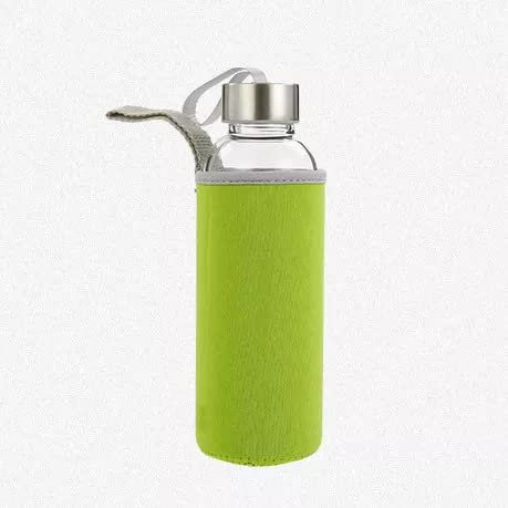 Wolke Glasflasche 500ml und mit Schutzhülle [5 FARBIG] Trinkflasche Glas Spülmaschinenfest bruchsicher und Kohlensäure geeignet - Wasserflasche Edelstahldeckel für Fitness, Arbeit, Schule, (grün)