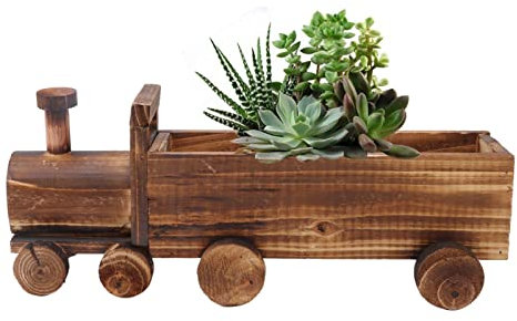 Carrello per Vasi da Fiori in Legno a Forma di Treno a Forma di Cartone Animato, Fioriera per Vasi da Fiori con Carriola per Interni, Esterni, Giardino, Cortile, Patio