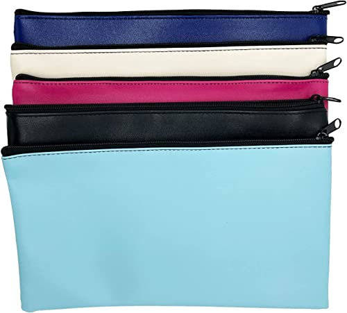 ZDYS Geldbeutel mit Reißverschluss, 5 Farben Ledertaschen, Geldbörsenbeutel, Münztaschen für Bargeld, MakeupTaschen, Federmäppchen für Bargeld, Münzen, Kosmetik, Rechnungen, Werkzeuge, 11,4 x 15,5