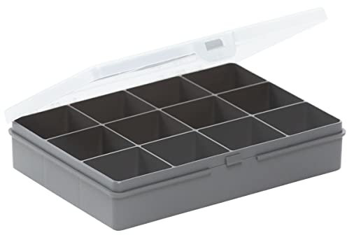 Wham 2.03 12 Division Compartmental 19cm Plastic Craft Organiser Box Upcycled Soft Grey Clear
