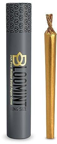 Bloomint Gold Papes vorgedrehte konische Hülse mit Filter Tip - Goldenes Papier für Joints - Echtes 24 Karat Gold Kingsize pre rolled Cones im Glasröhrchen