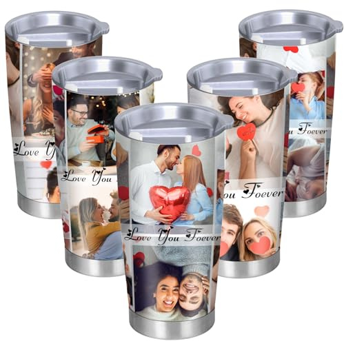 Personalised Tumblers with Pictures Lids and Straws 20 oz Custom Photo Stainless Steel Coffee Tumbler with Name Text Coffee Mug Cup Gifts for Christmas Anniversary Birthday for Dad Mom Friend