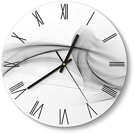 DEQORI Glasuhr | rund Ø 30 cm | Motiv Rauchige Nebelschwaden | ausgefallene leise Design Uhr aus Glas | Wanduhr für Wohnzimmer & Küche | moderne Hingucker Uhr für die Wand