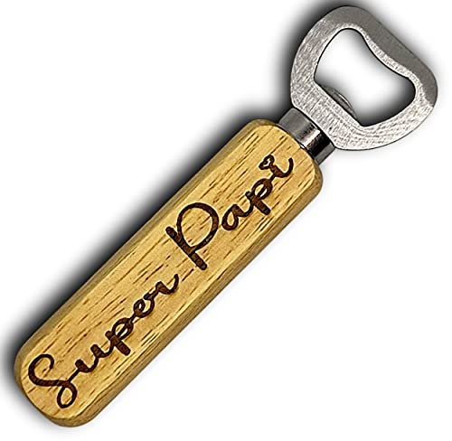 Décapsuleur en Bois personnalisable | Cadeau personnalisé| Gravure Laser | pour Maison Cuisine Bar Cadeau Anniversaire, (Super Papi)