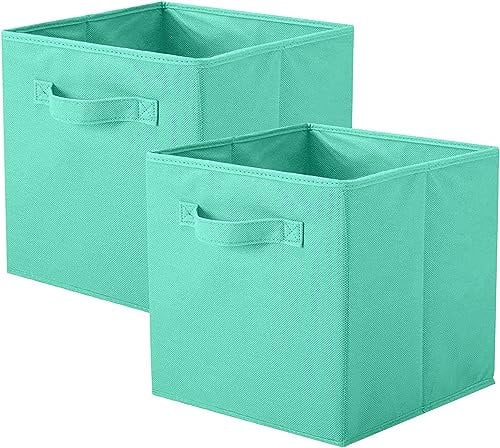 powerking Storage Bins, 2 Pack Foldable Fabric Storage Cubes And Cloth Storage Organizer Drawer For Closet And Toys Storage, Mint Green
