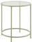 VASAGLE Mesa Auxiliar Redonda, Mesita de Noche de Cristal con Marco de Acero, Mesa de Centro Pequeña, para Salón, Balcón, Decorativo, Verde Laurel y Transparente LGT020C01