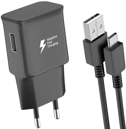 Newding Chargeur Rapide pour Samsung Galaxy S23 S21 S20 S10 S10+ S10e S9 S9+ S8 S8+ A16 A15 A14 A13 A12 A05S A55 A54 A35 A32 Tab A9 A9+ EP-TA200 USB Adaptive Fast Charging avec Câble Type C (Noir)