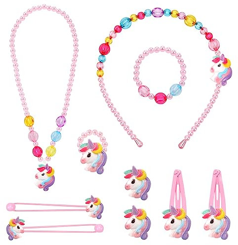 Hifot Licorne Bijoux Enfants Fille, Unicorn Collier Bracelet Bague Boucles d'oreilles Clip Pinces à Cheveux Set, Princesse Bijoux Cadeaux de fête Cadeau pour Jeu d'habillage