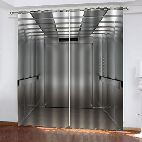 MAYNUO Vorhänge Schlafzimmer 3D Grauer Aufzug Druck Blackout Curtain Verdunkelung 220x210 cm Gardinen Blickdichte Vorhänge Schlafzimmer Ösen Thermo Vorhang, Mit Muster Für Fenster Wohnzimmer