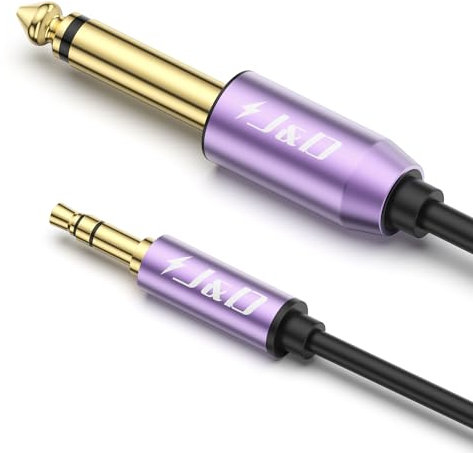 J&D Cavo 6,35mm TS a 3,5mm TRS, Cavo Adattatore Jack Mono Interconnettore Stereo Aux Placcato Oro Viola 1/4 di Pollice Maschio a 1/8 di Pollice Maschio, 2 Metro