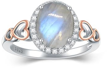 LONAGO Mondstein Engagement Ring 925 Sterling Silber 10mm * 8mm Oval Cut Mondstein Band Ring für Frauen
