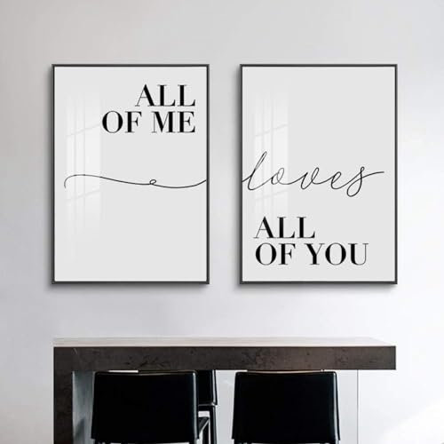 YLHKME Schwarz Weiß All of Me Loves All of You Bilder Leinwand Malerei, Nordic Wandbilder Wohnzimmer Schlafzimmer Deko Poster Kunstdrucke,Ohne Rahmen (Rahmenlos,2X50X70CM)