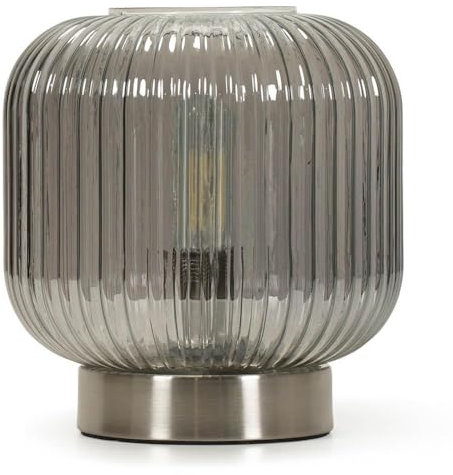 ValueLights | Smoked Ribbed Glass Portable Cordless Battery Powered Table Lamp | Table Lamps, Home Décor & Improvement Essential