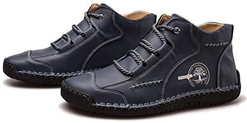 draussenfeet Mens Vintage Hand Stitched Comfort Moccasin Boots Herren Lederschuhe, Freizeitschuhe, Herrenstiefel, Sneakers, Comfort Walking Shoes