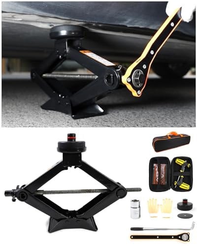 Scherenwagenheber 2,5 Tonnen Kapazität Kompatibel für Tesla Model Y/3/S/X, Wagenheber Auto Kit mit Handkurbel Trolley Heber/Schraubenschlüssel, Portable Notfall-Reifen-Reparatur-Kit mit Rad-Schlüssel