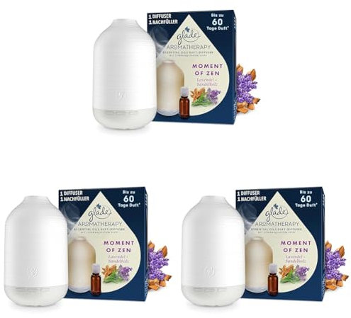 Glade Aromatherapy Essential Oils Duft-Diffuser Starterset Nachfüller, Moment of Zen, Lavendel + Sandelholz, 17.4ml (Packung mit 3)