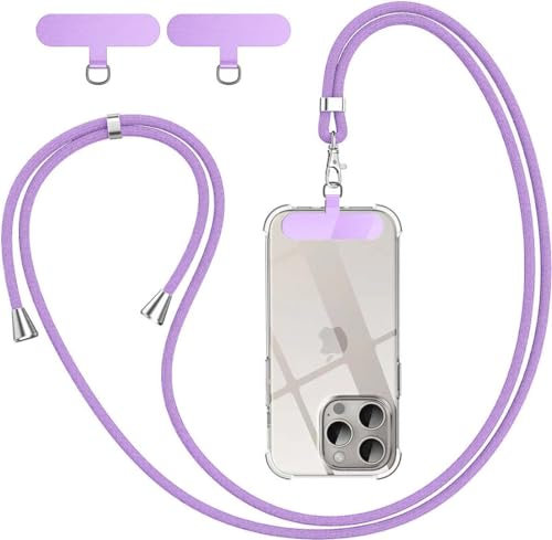 BGHHEU Cordon Téléphone Portable,avec 3 Patchs,Longueur Réglable Cordon Collier Compatible avec la Plupart des Coques pour Smartphone,Violet