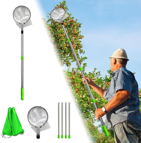 skytowards Raccogli Frutta Telescopico Bastone Raccogli Frutta 2.4m Raccoglifrutta con Asta Telescopica Raccogliere le Mele in Acciaio Inox Raccogli Ciliegie Telescopico per Raccogliere Arance, Limoni